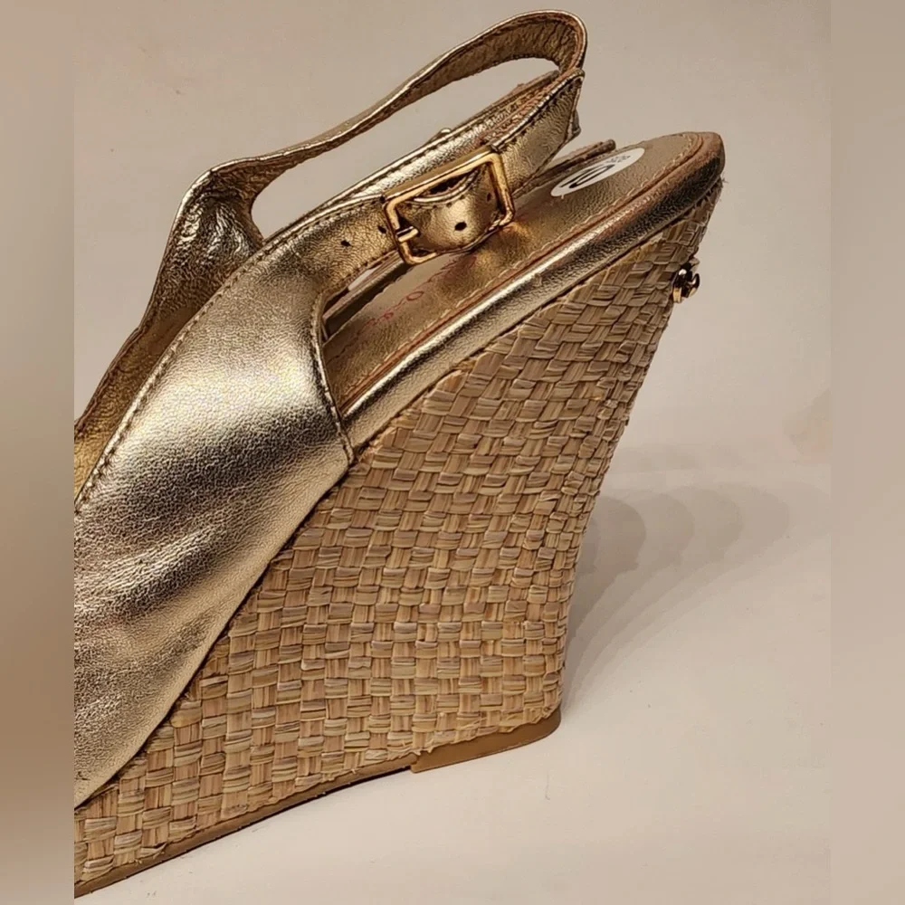 Lilly Pulitzer Kristen Wedge Sandals Women’s Metallic Gold Size 10